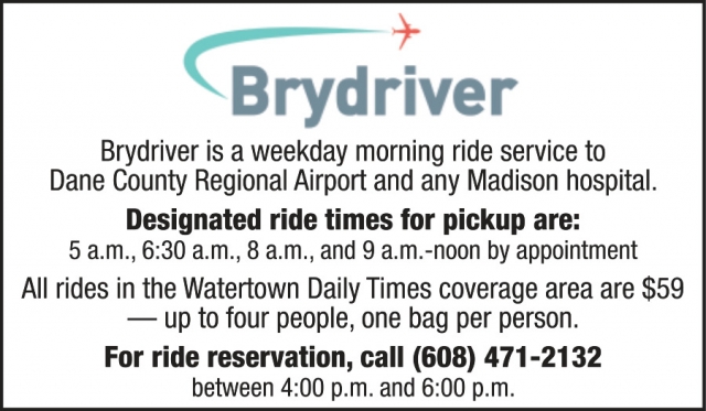 Designated Ride Times for Pickup, Brydriver