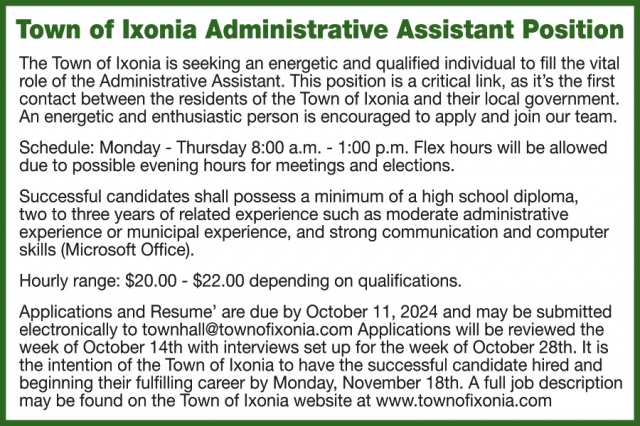 Administrative Assistant, Town Of Ixonia, Ixonia, WI