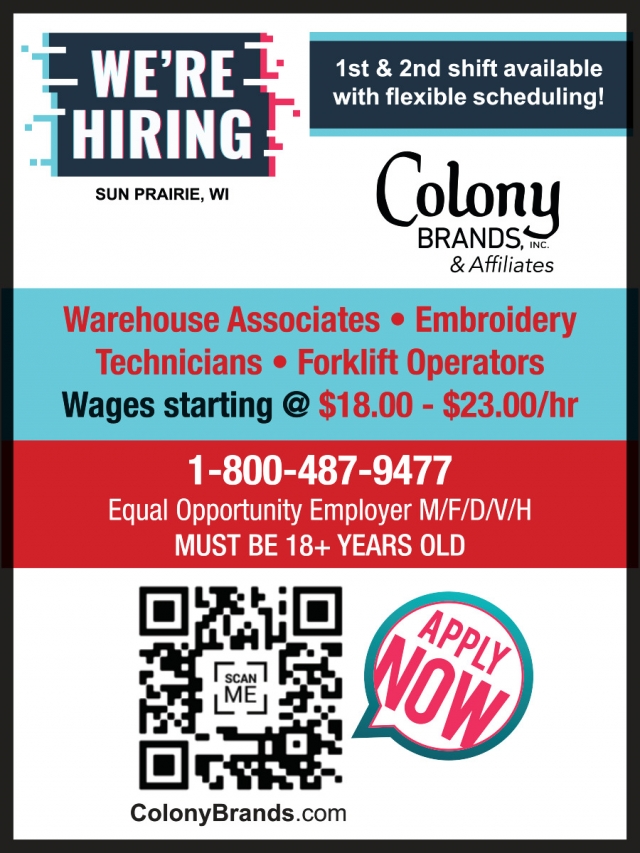 Join Our Team, Colony Brands & Affiliates, Monroe, WI