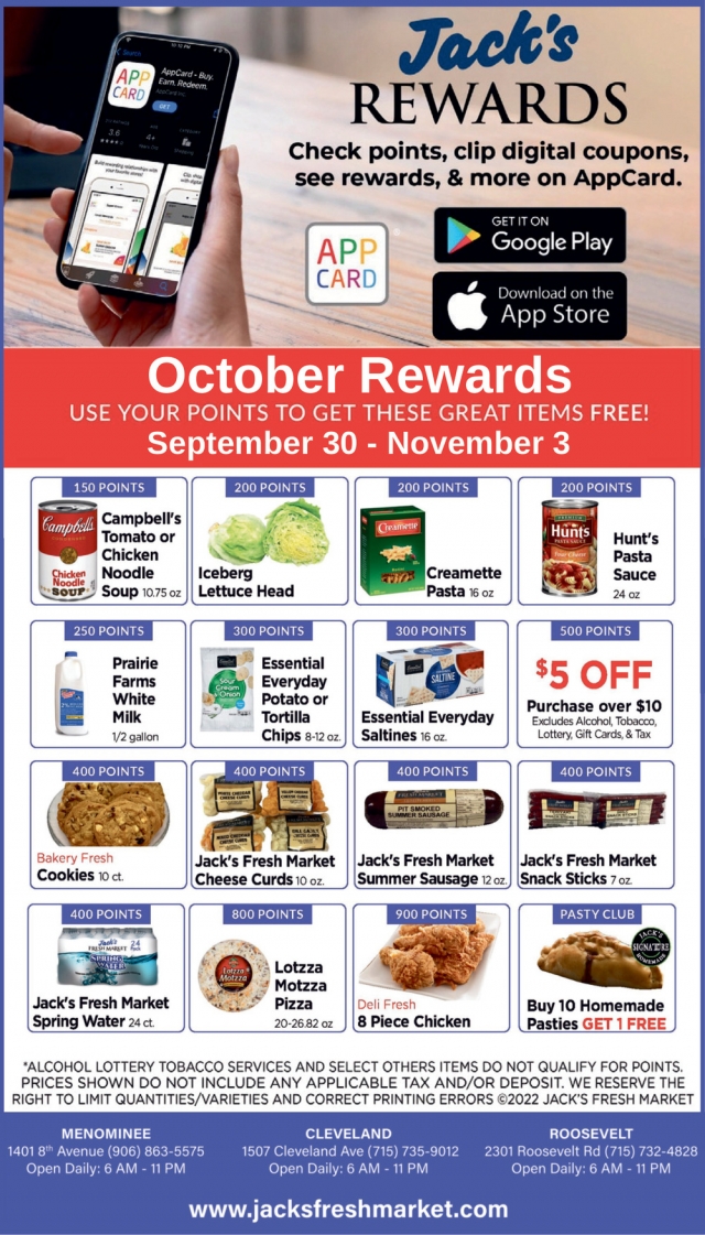 October Rewards, Jack's Fresh Market, Menominee, MI