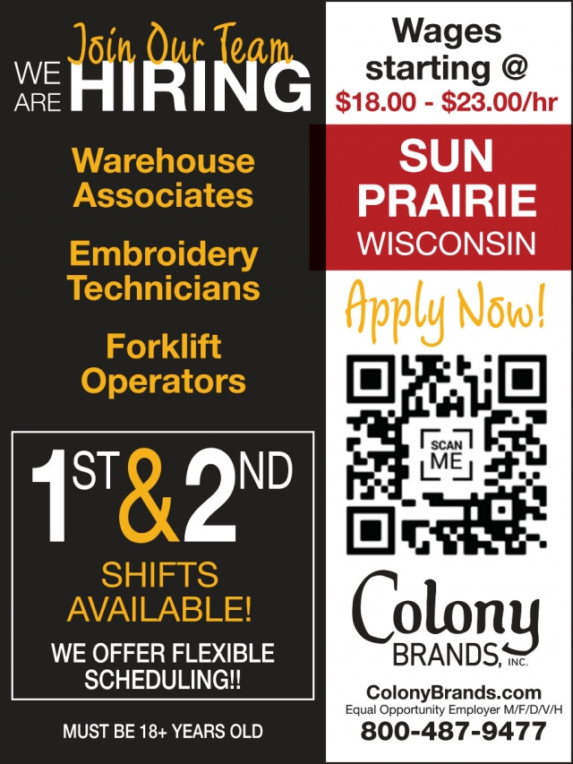 Warehouse Associates, Colony Brands, Inc. - Sun Prairie, Sun Prairie, WI