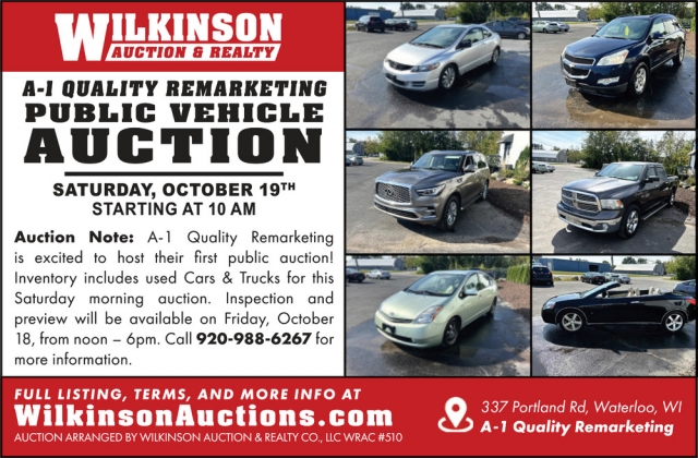 Public Vehicle Auction, Wilkinson Auctions, Muscoda, WI