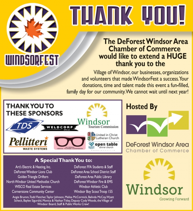 Thank You!, DeForest Windsor Area Chamber of Commerce, Deforest, WI