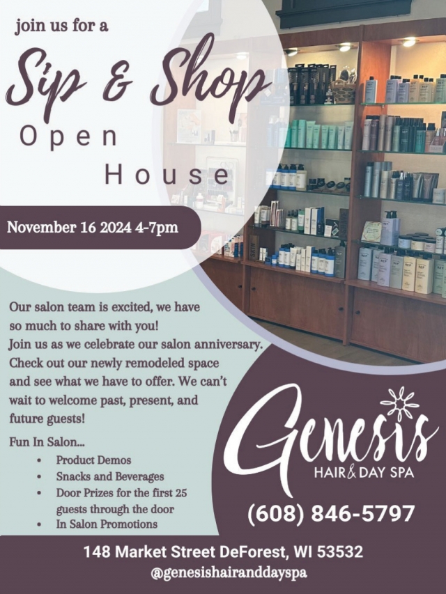 Sip & Shop Open House, Genesis Hair & Day Spa, Deforest, WI