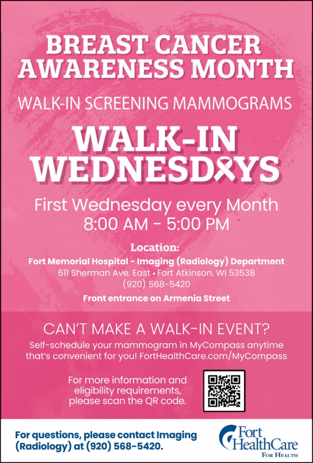 Breast Cancer Awareness Month, Fort HealthCare for Health, Fort Atkinson, WI