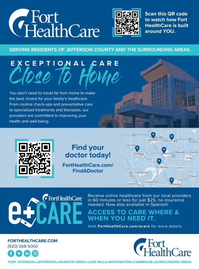 Exceptional Care Close to Home, Fort HealthCare for Health, Fort Atkinson, WI