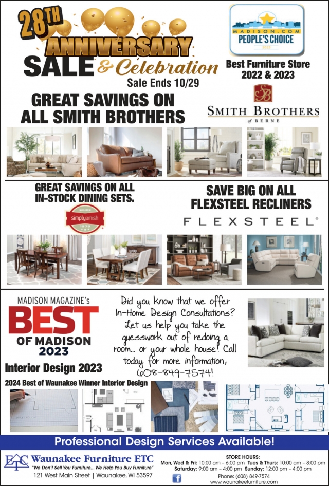 28th Anniversary Sale & Celebration, Waunakee Furniture ETC