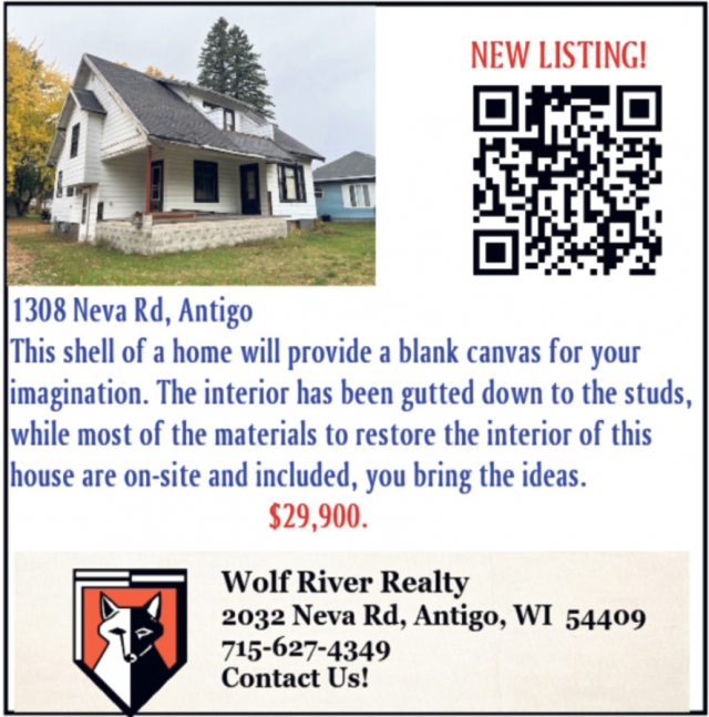 New Listing, Wolf River Realty, Antigo, WI