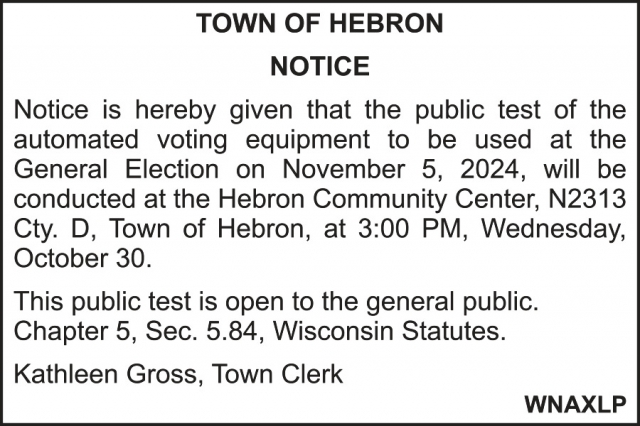 Notice, Town of Hebron, Fort Atkinson, WI