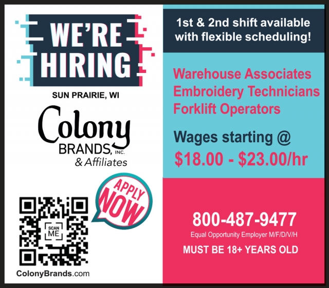 We're Hiring, Colony Brands, Inc. - Sun Prairie, Sun Prairie, WI