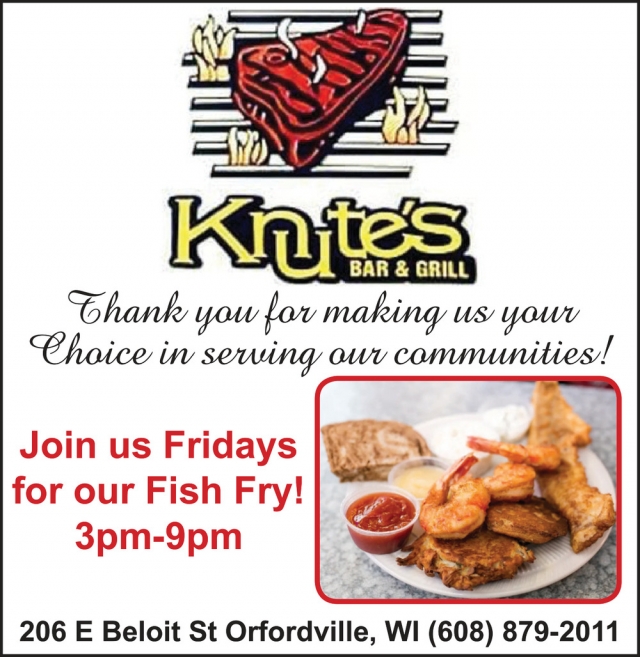 Join Us Fridays for Our Fish Fry!, Knutes Bar & Grill, Orfordville, WI