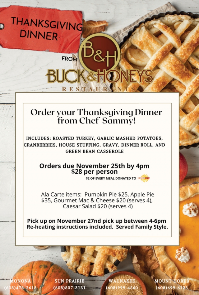 Thanksgiving Dinner, Buck & Honey's Restaurant, Sun Prairie, WI