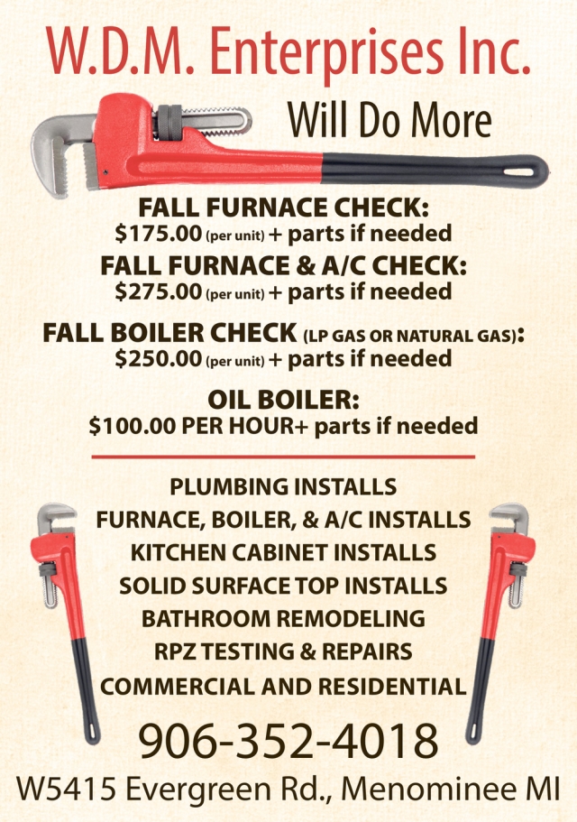 Fall Furnace Check, W.D.M. Enterprises Inc.