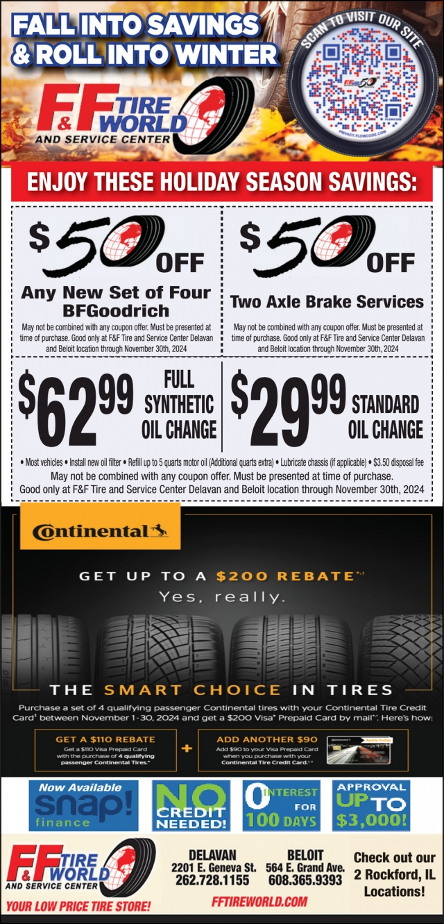 Fall Into Savings, F&F Tire Service Inc., Delavan, WI