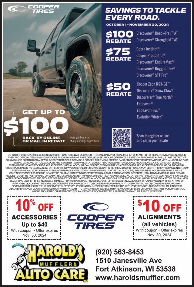 Savings to Tackle Every Road, Harold's Muffler & Auto Care Inc, Fort Atkinson, WI