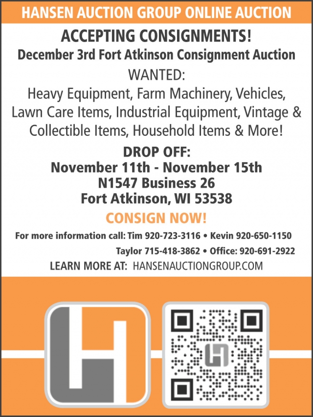 Online Auction, Hansen Auction Group, Downing, WI