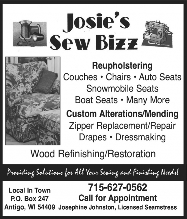 Reupholstering, Josie's Sew Bizz, Antigo, WI