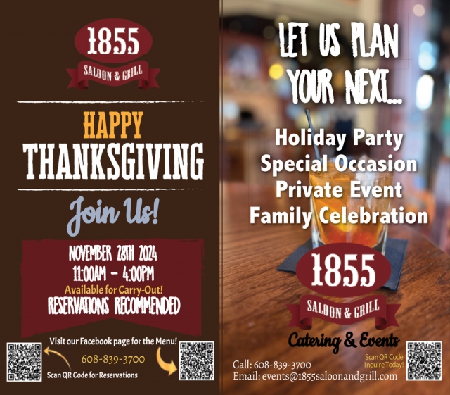 Happy Thanksgiving, 1855 Saloon & Grill, Cottage Grove, WI