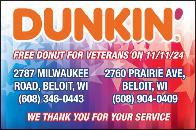 Free Donut for Veterans, Dunkin' Donuts - Beloit