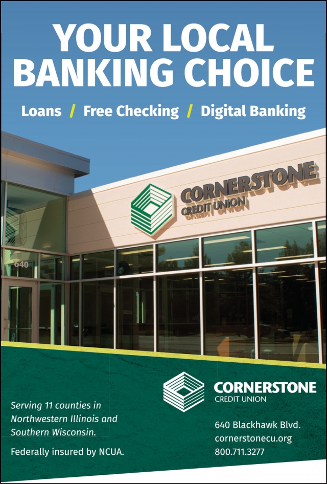 Your Local Banking Choice, Cornerstone Credit Union, Freeport, IL