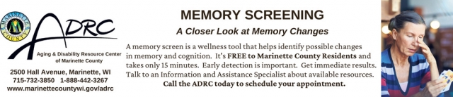 Memory Screening, ADRC - Aging & Disability Resource Center of Marinette County