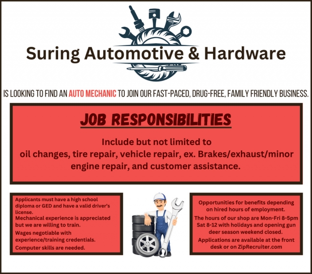 Auto Mechanic, Suring Automotive & Hardware