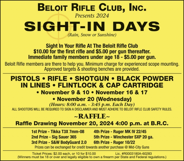 Sight-In Days, Beloit Rifle Club, Beloit, WI