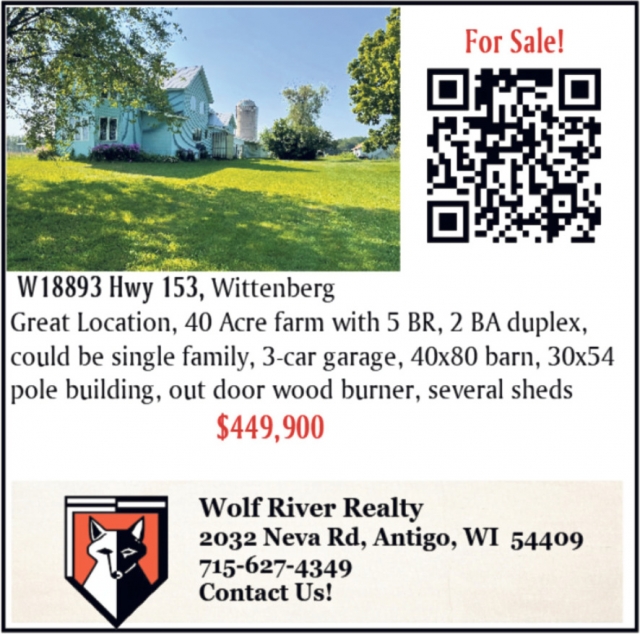 W18893 Hwy 153, Wittenberg, Wolf River Realty, Antigo, WI