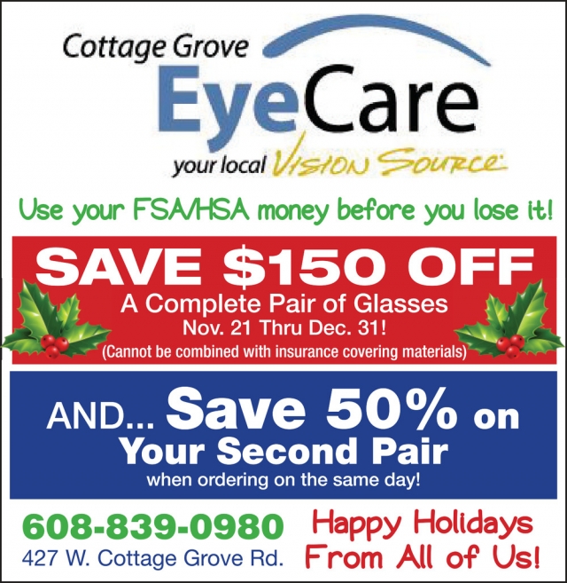 Save $150 OFF, Cottage Grove Eye Care, Cottage Grove, WI