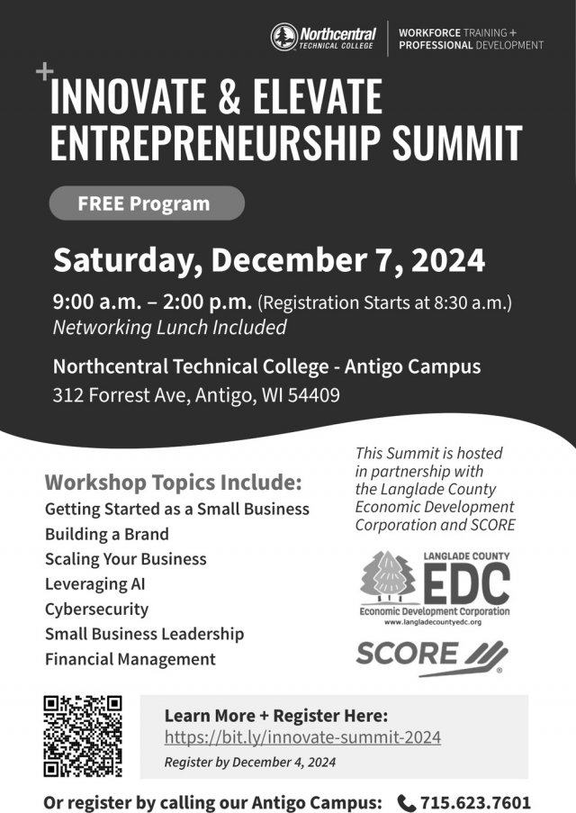 Innovate & Elevate Entrepreneurship Summit, NorthCentral Technical College - Antigo, Antigo, WI