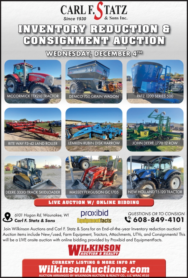 Inventory Reduction & Consignment Auction, Wilkinson Auctions, Muscoda, WI