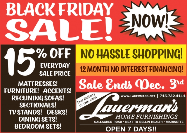 Black Friday Sale!, Lauerman's Home Furnishing, Marinette, WI