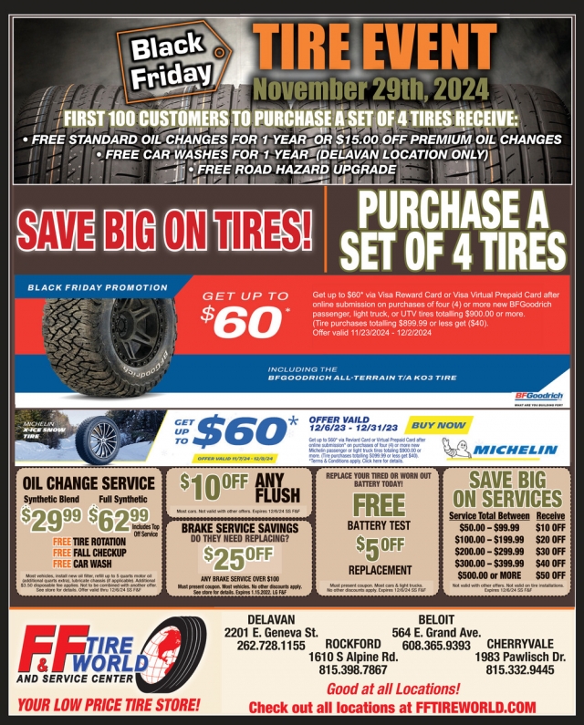 Black Friday Tire Event, F&F Tire Service Inc., Delavan, WI