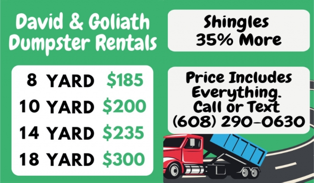 Shingles 35% More, David & Goliath Dumpster Rentals, Janesville, WI