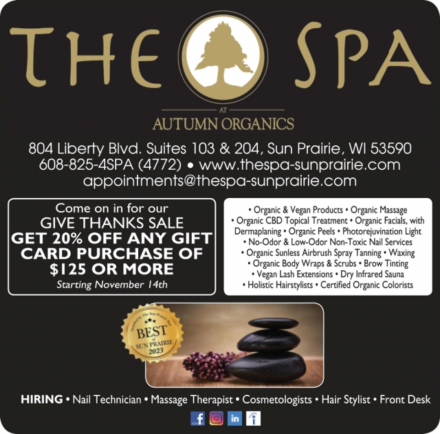 Organic & Vegan Products, The Spa - Sun Prairie, Sun Prairie, WI