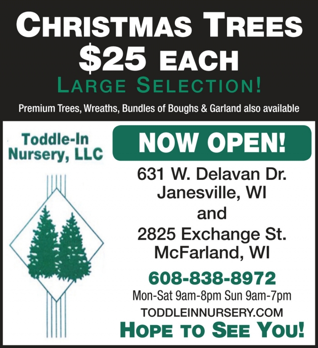 Christmas Trees $25 Each, Toddle-In Nursery, LLC, Mcfarland, WI