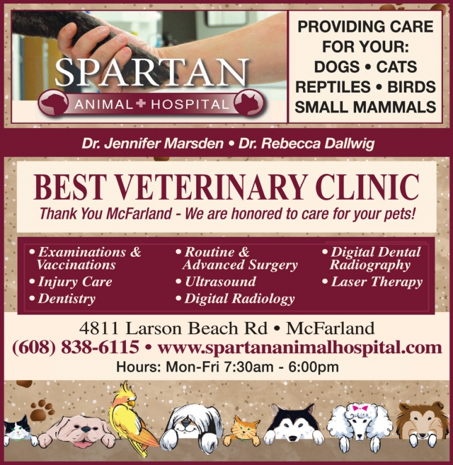 Best Veterinary Clinic, Spartan Animal Hospital, Mc Farland, WI