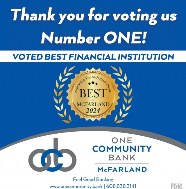 Voted Best Financial Institution, Waunakee Community Bank, Waunakee, WI