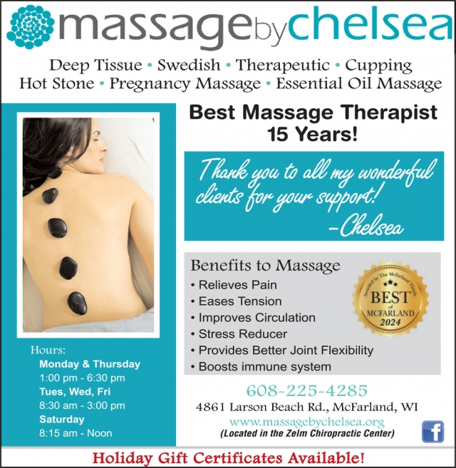 Deep Tissue, Massage by Chelsea LLC, Mc Farland, WI