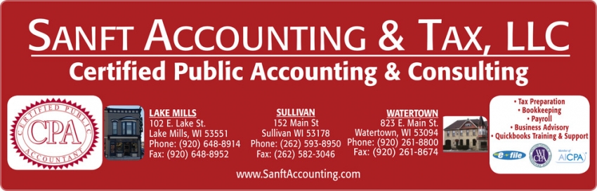 Certified Public Accounting & Consulting, Sanft Accounting & Tax, LLC, Lake Mills, WI