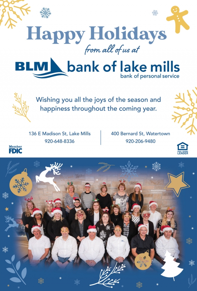 Happy Holidays, Bank of Lake Mills, Lake Mills, WI