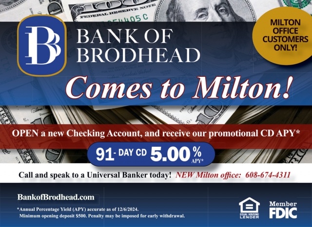 Open a New Checking Account, Bank Of Brodhead, Brodhead, WI