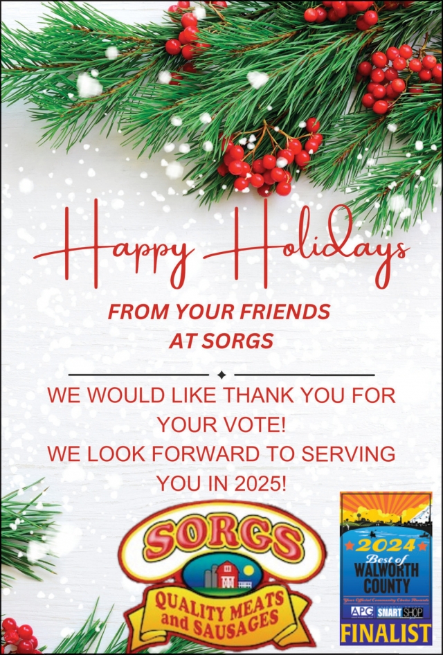 Happy Holidays, Sorg's Quality Meats & Sausages, Darien, WI