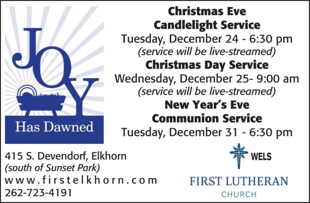 Christmas Eve Candlelight Service, First Lutheran Church - Elkhorn, Elkhorn, WI