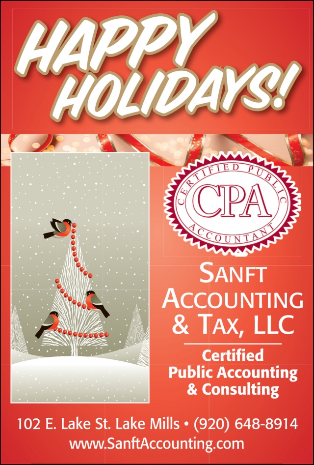 Happy Holidays!, Sanft Accounting & Tax, LLC, Lake Mills, WI