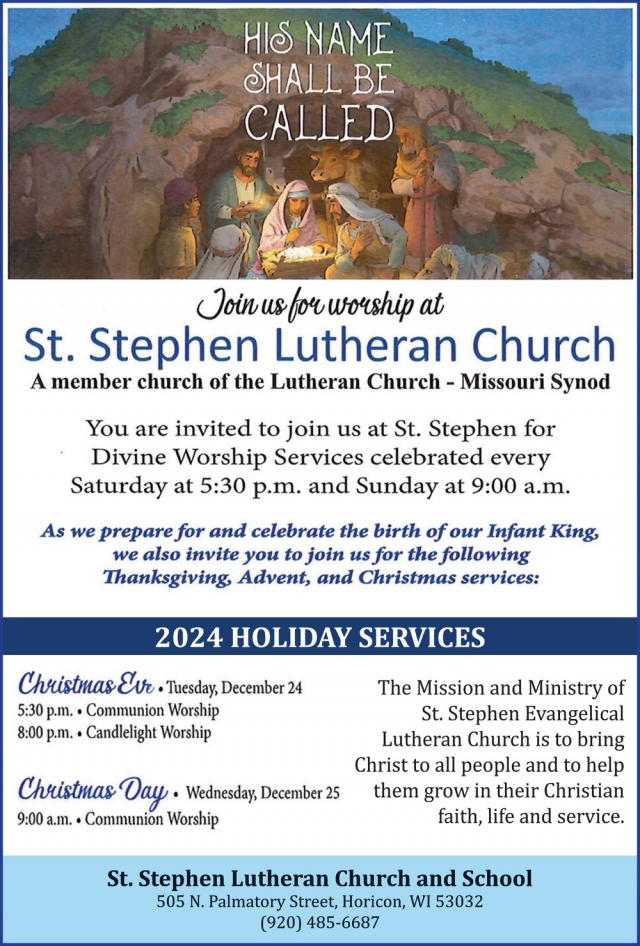 Join Us for Worship, St. Stephen Lutheran Church and School - Horicon