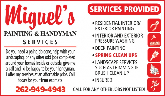 Services Provided, Miguel's Painting & Handyman Services, Walworth, WI