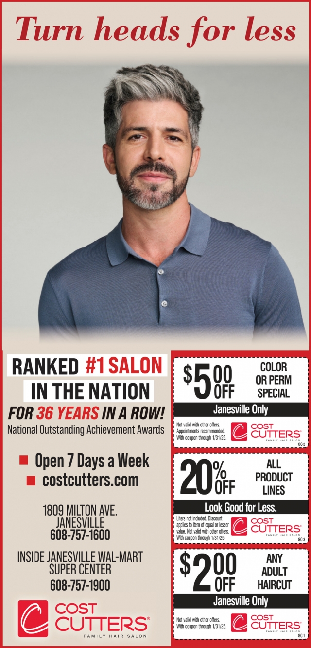 Ranked #1 Salon in The Nation, Cost Cutters , Janesville, WI