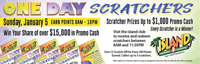 One Day Scratchers, Island Resort & Casino, Harris, MI