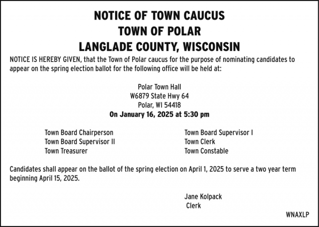 Notice of Town Caucus, Town of Polar